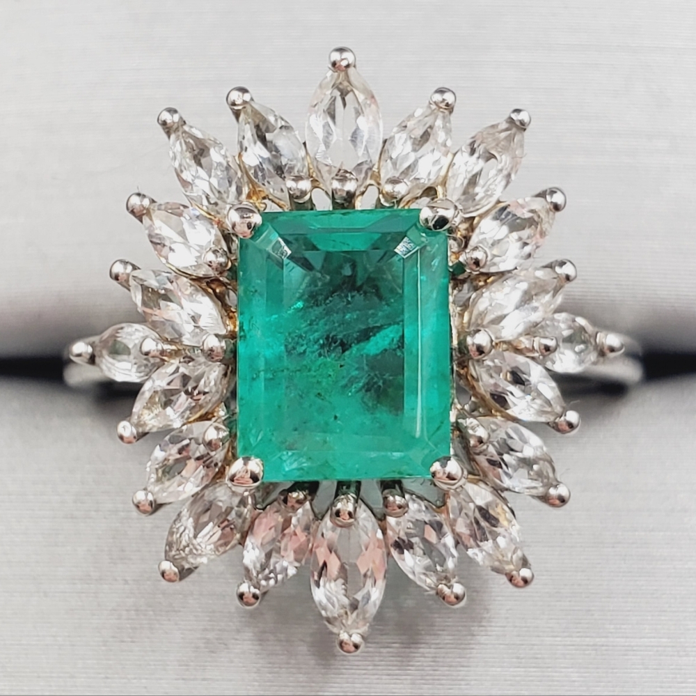 Emerald Green Quartz Ring Platinum | 925 Sterling Silver Ring Halo Ring